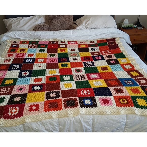 Vintage crochet granny square blanket